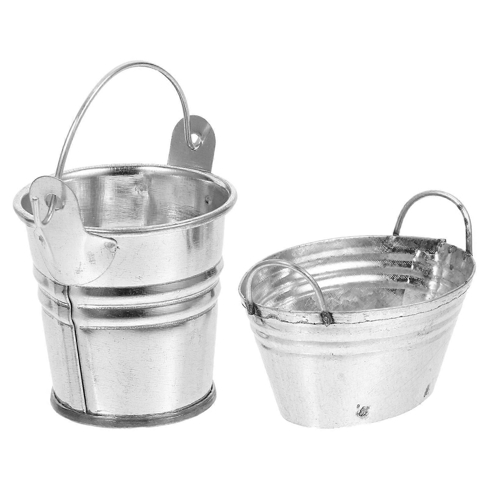 2 stücke Mini Metall Eimer mit Griffen Puppenhaus Mini Eimer Mini Wasser Metall Eimer