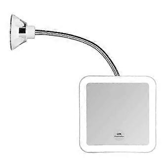 Square Flexible Gooseneck LED Lighted 10X Magnifying Makeup Mirror, Power Locking Suction Cup, Bright Diffused Light