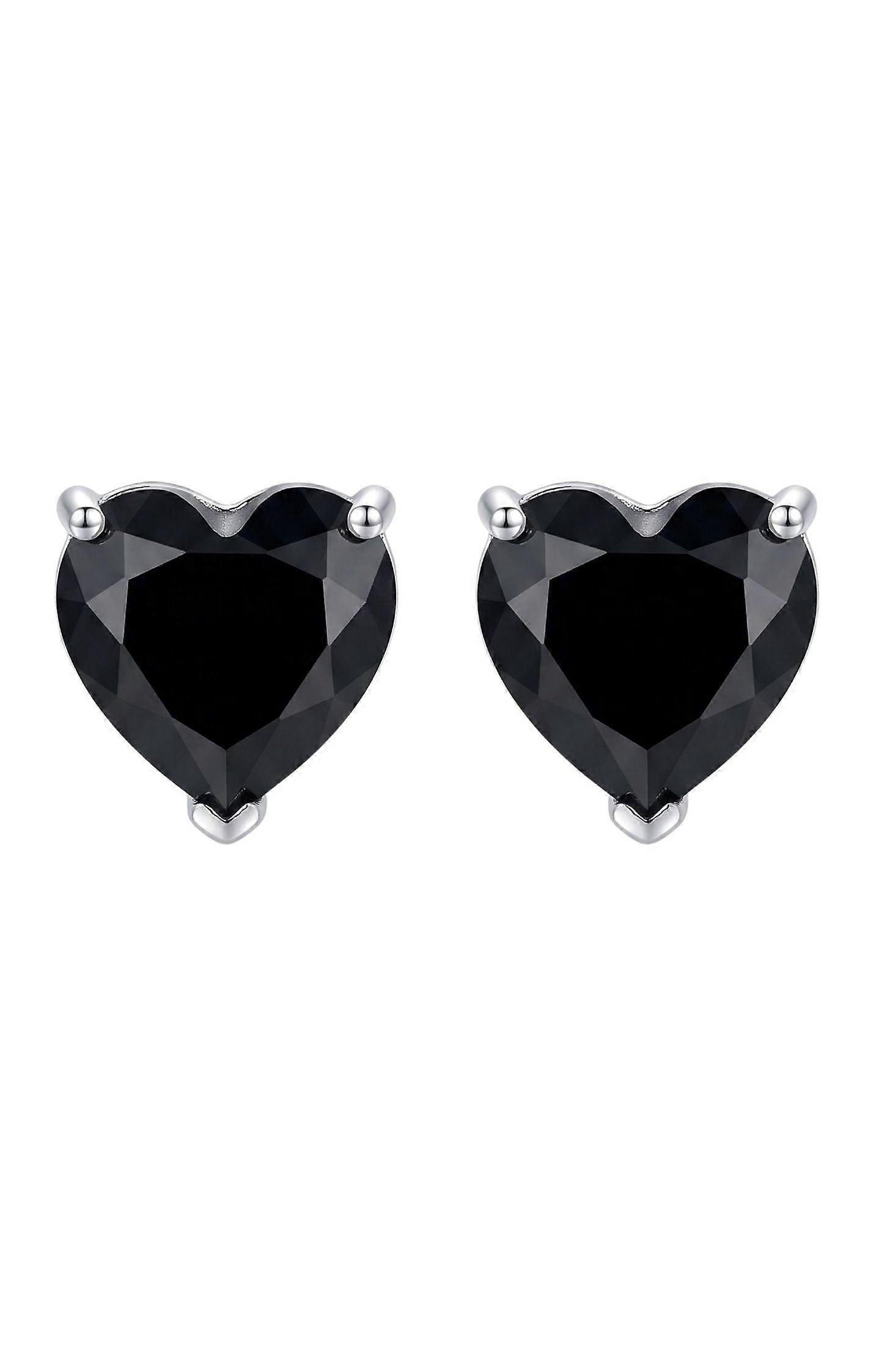 Amore Heart Black Spinel Stud Earrings Silver