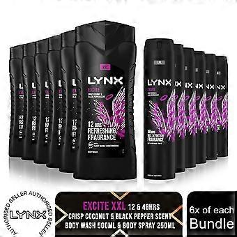 Lynx Excite Shower Gel 500ml 6pk & Body Spray 250ml 6pk Bundle