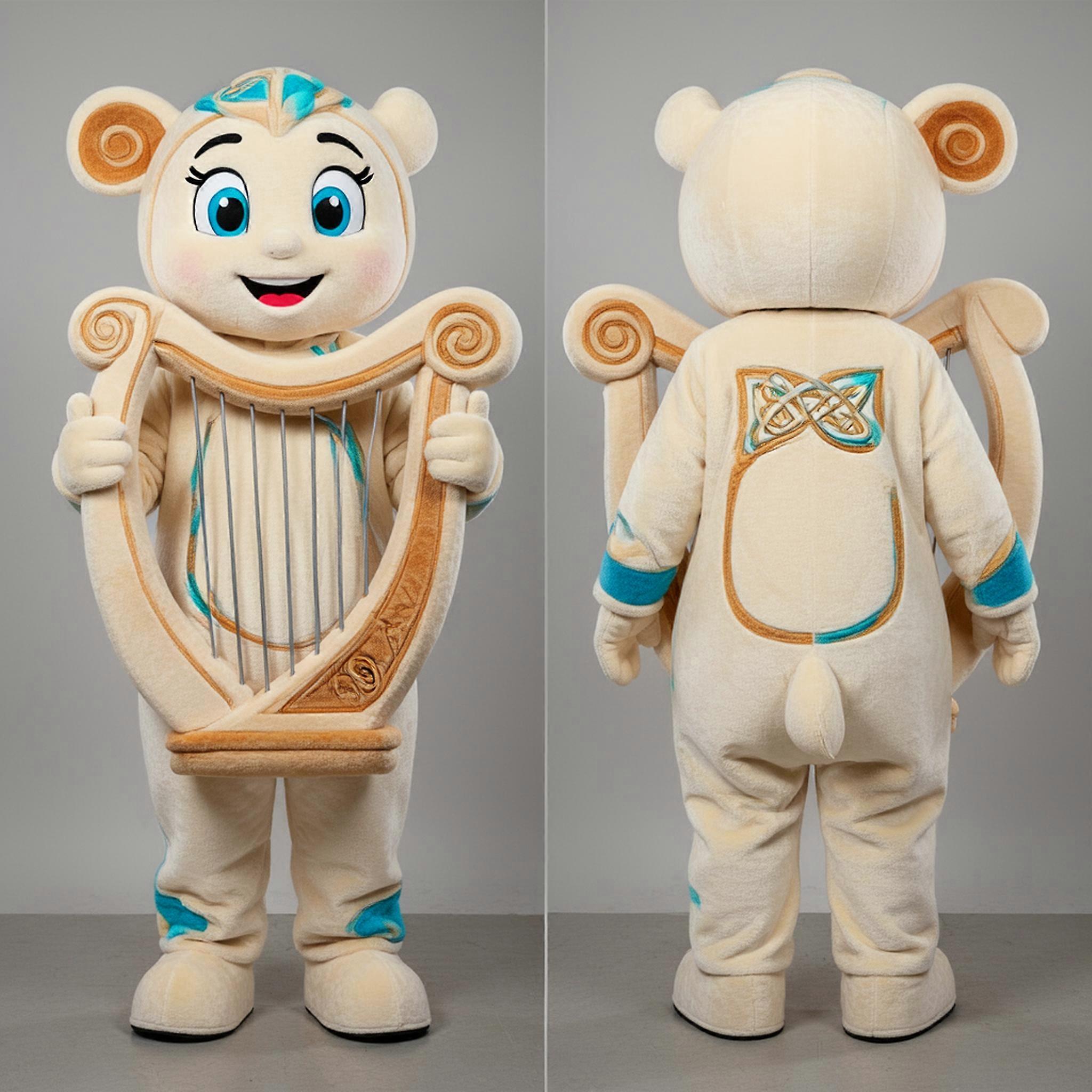 MASTICOT Cream Colored Celtic Harp Mascot