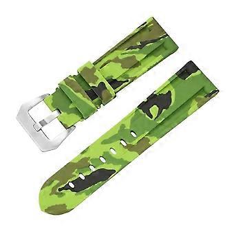 Silicone Watch Band 26mm CamLightGreen Silver Sport Strap Precise Fit for Panerai Omega Casio