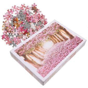 1Pc Cherry Tree Jigsaw 1000 Pieces Cherry Blossom Jigsaw Puzzle for Fun Oil Painting Jigsaw for Adult (Pink)-bj