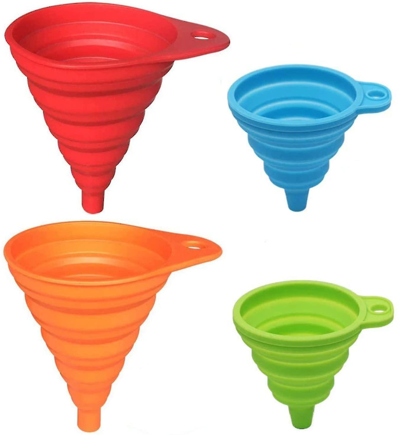 Silicone Foldable Funnel 4-piece Set, Small And Large, Kitchen Gadget Foldable Funnel, Suitable For Water Bottle, Liquid Transfer, Food Grade