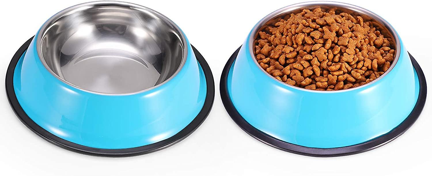 Stainless Steel Dog Bowl, Food And Water, Non-slip, Stackable Pet Puppy Dish For Large, Medium And Small Dogs (2-pack Blue)
