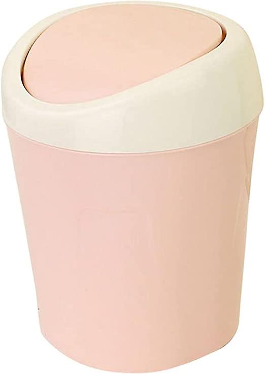 Trash Can Desktop Solid Plastic Table Trash Can, Small Kitchen Trash Can with Lid for Bathroom, Living Room and Kitchen Tilting (Pink)
