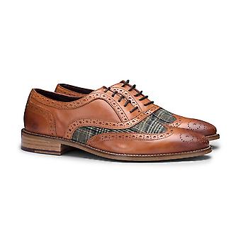 Brown Leather and Tweed Men\'s Brogues Herrenschuhe 100% Echtleder Blau Braun Tweed Design  main image 4