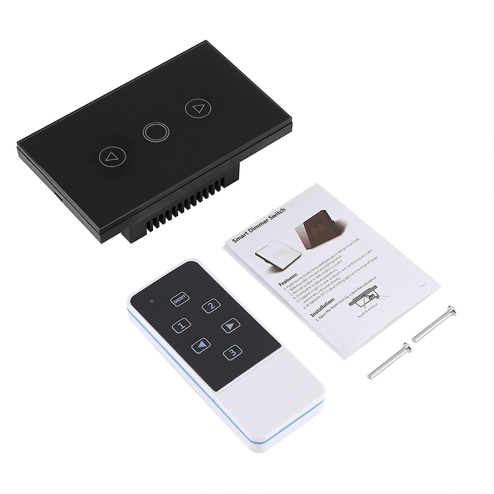 Touch Screen Led Light Dimmer Switch Wireless Rf Remote Control Glass Panel Black