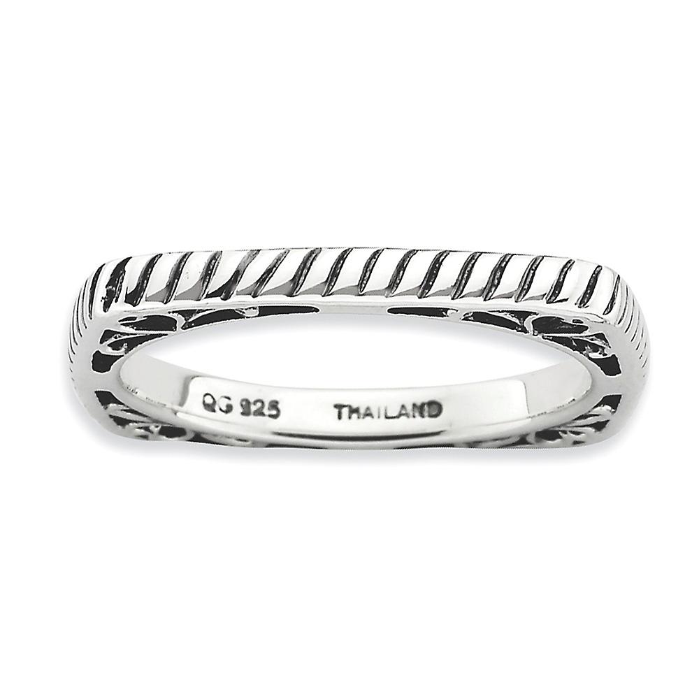 2.25mm 925 Sterling Silver Patterned Oxidized Stackable Polished Antiqued Square Ring-Stackable-Ring for Women - Ring Si