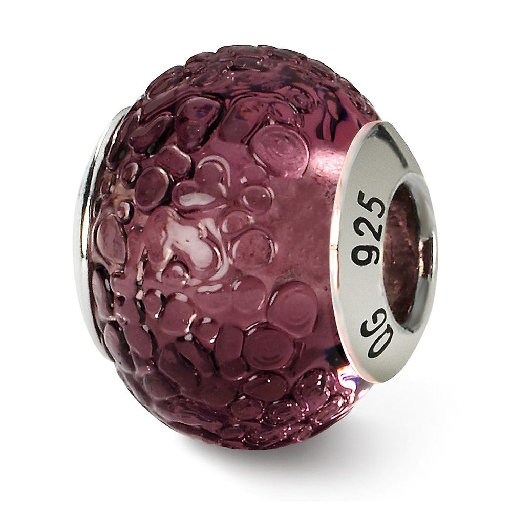 925 Sterling Silver Textured Polished Artisan Oxidized Italian Murano Glass Reflections Purple-Italian-Murano Bead Charm