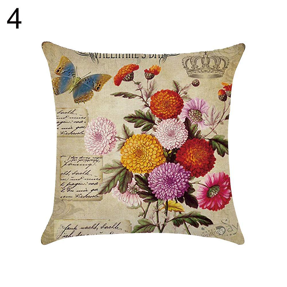ZHOUBA Vintage Flower Peacock Feather Linen Pillow Case Cushion Cover Sofa Home Decor 4#