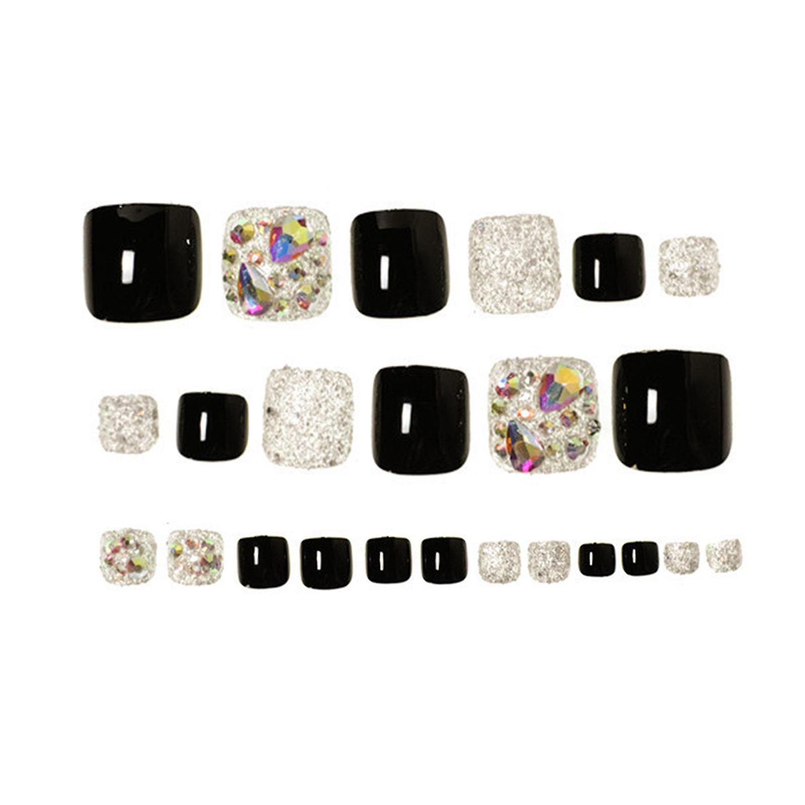 Full Rhinestones Setting Press On Toenails Long Lasting Safe Material Waterproof False Nails