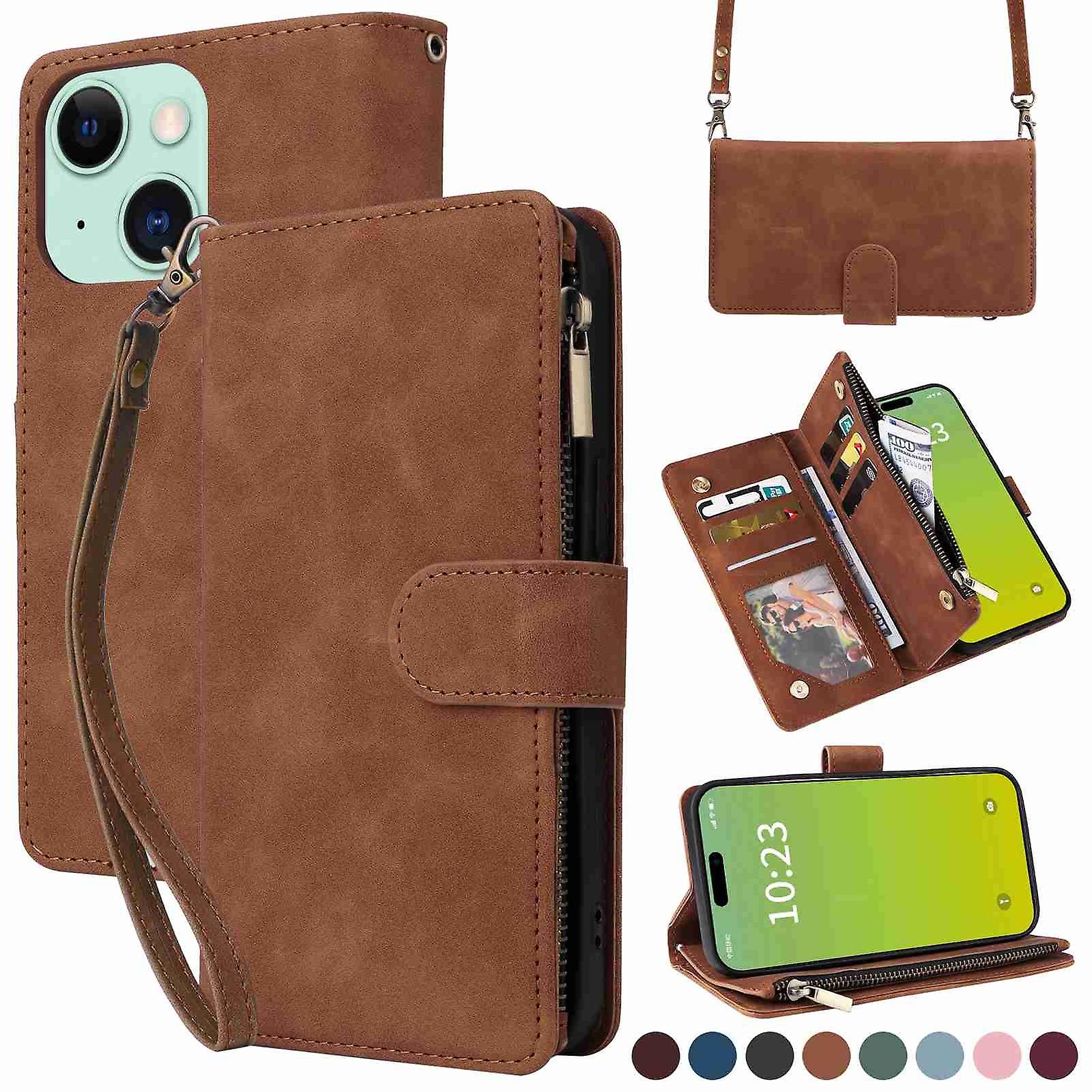 Wallet Zipper Leather Phone Case For iPhone 15 Plus