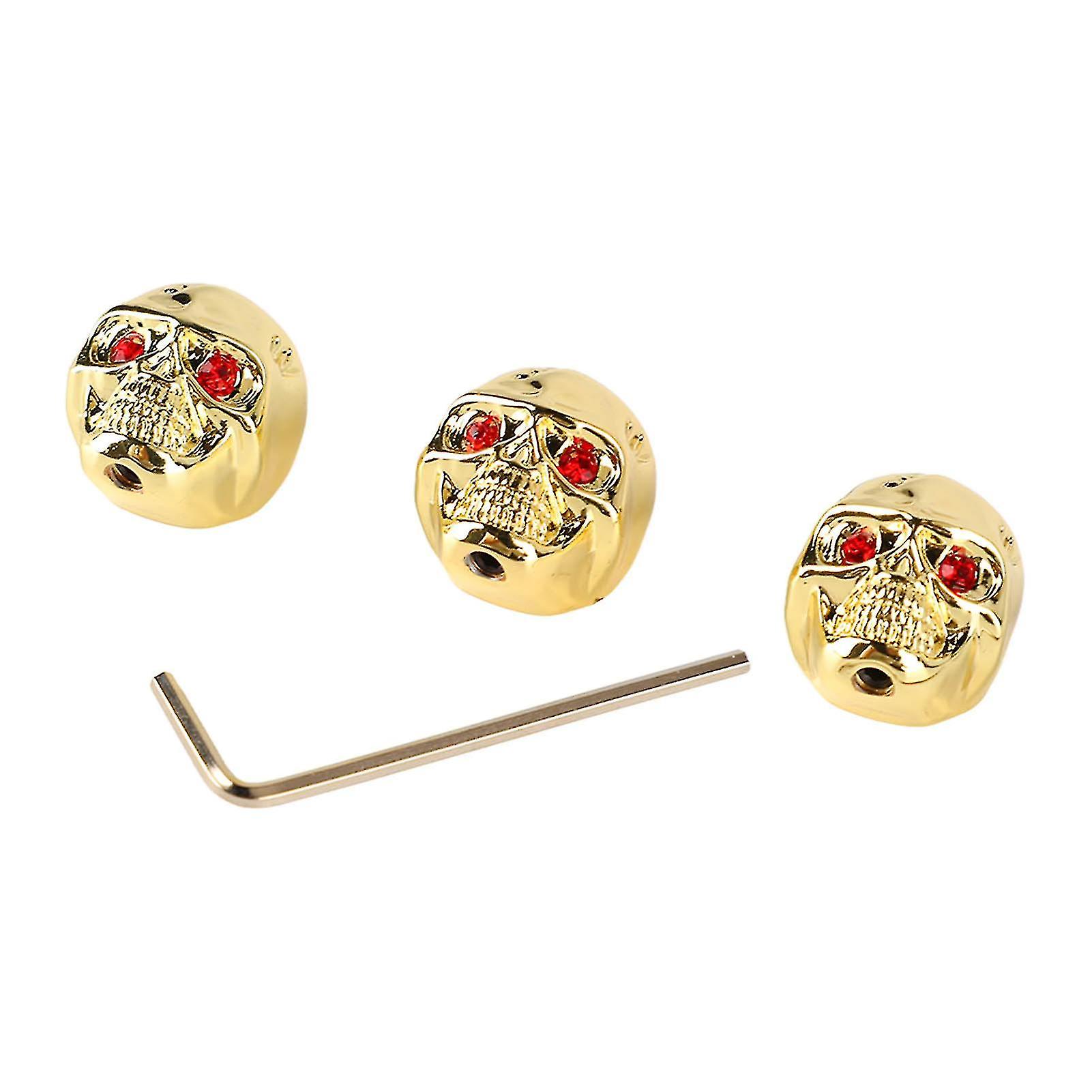 3Pcs E-Gitarre Skull Knobs Metall Volume Tone Caps GD305 Gold