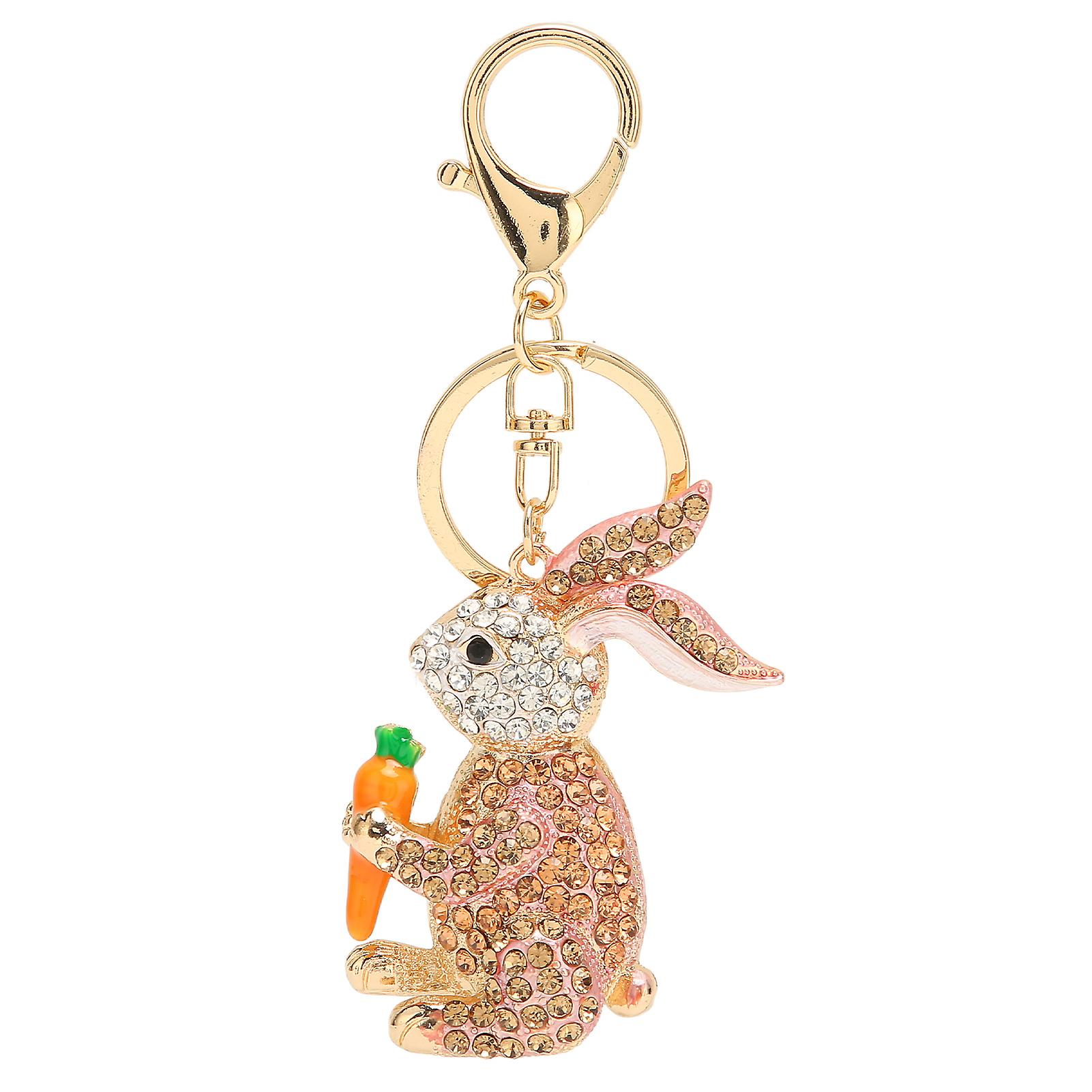 Metal Rabbit Keychain - Inlaid Cartoon Bunny Pendant for Wallets and Handbags, Charming Champagne Design