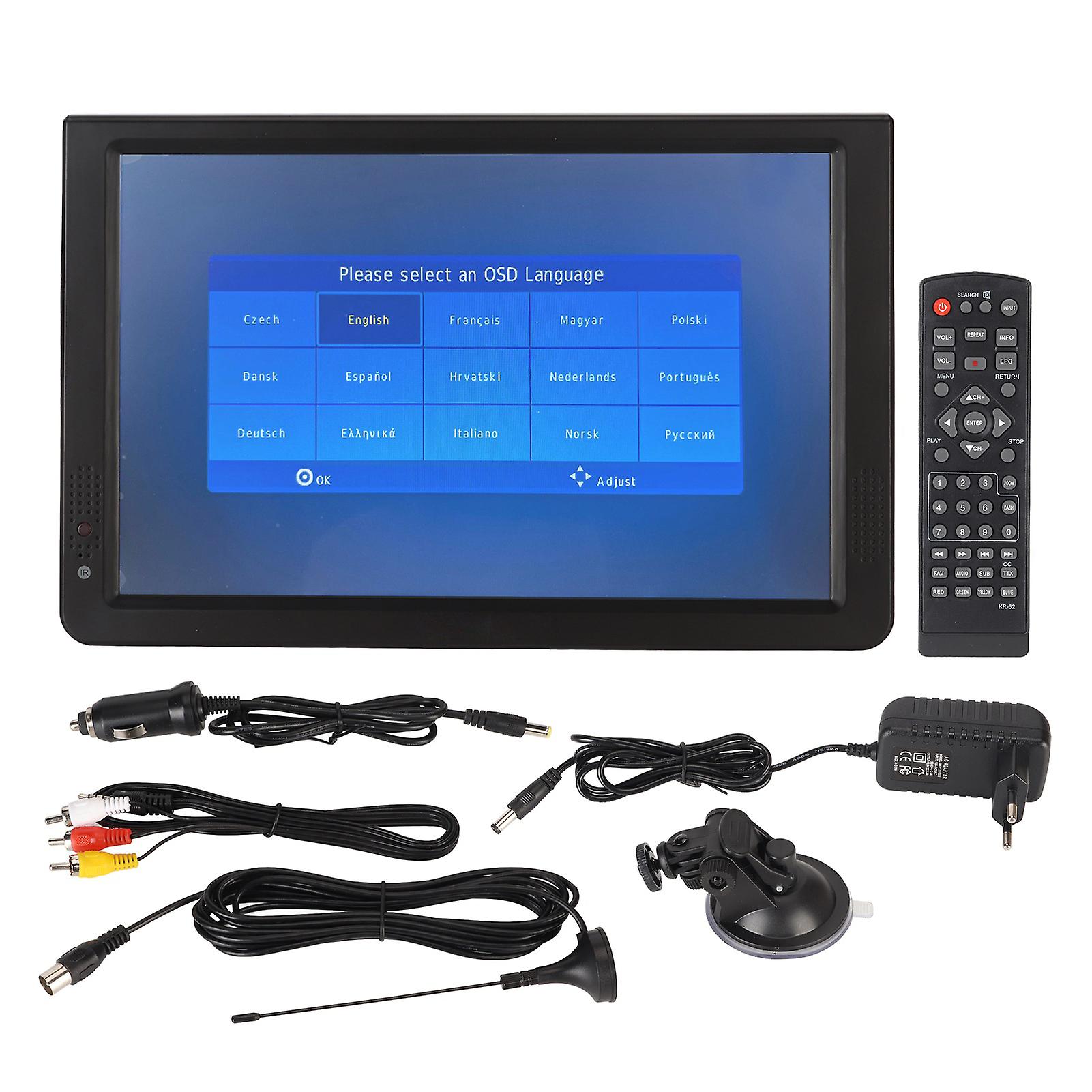 12" Portable 1080P LED TV with USB, Storage Card Slot, Foldable Stand, Rechargeable Battery