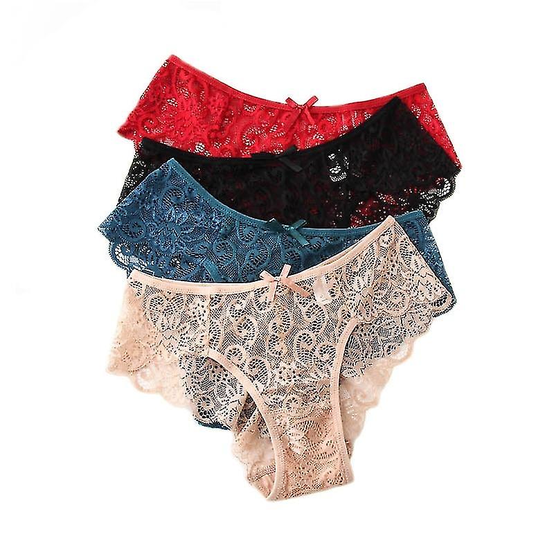 Women's Underwear Invisible Seamless Bikini Lace Underwear Half Back Cover Panties (4 Pieces, Four C