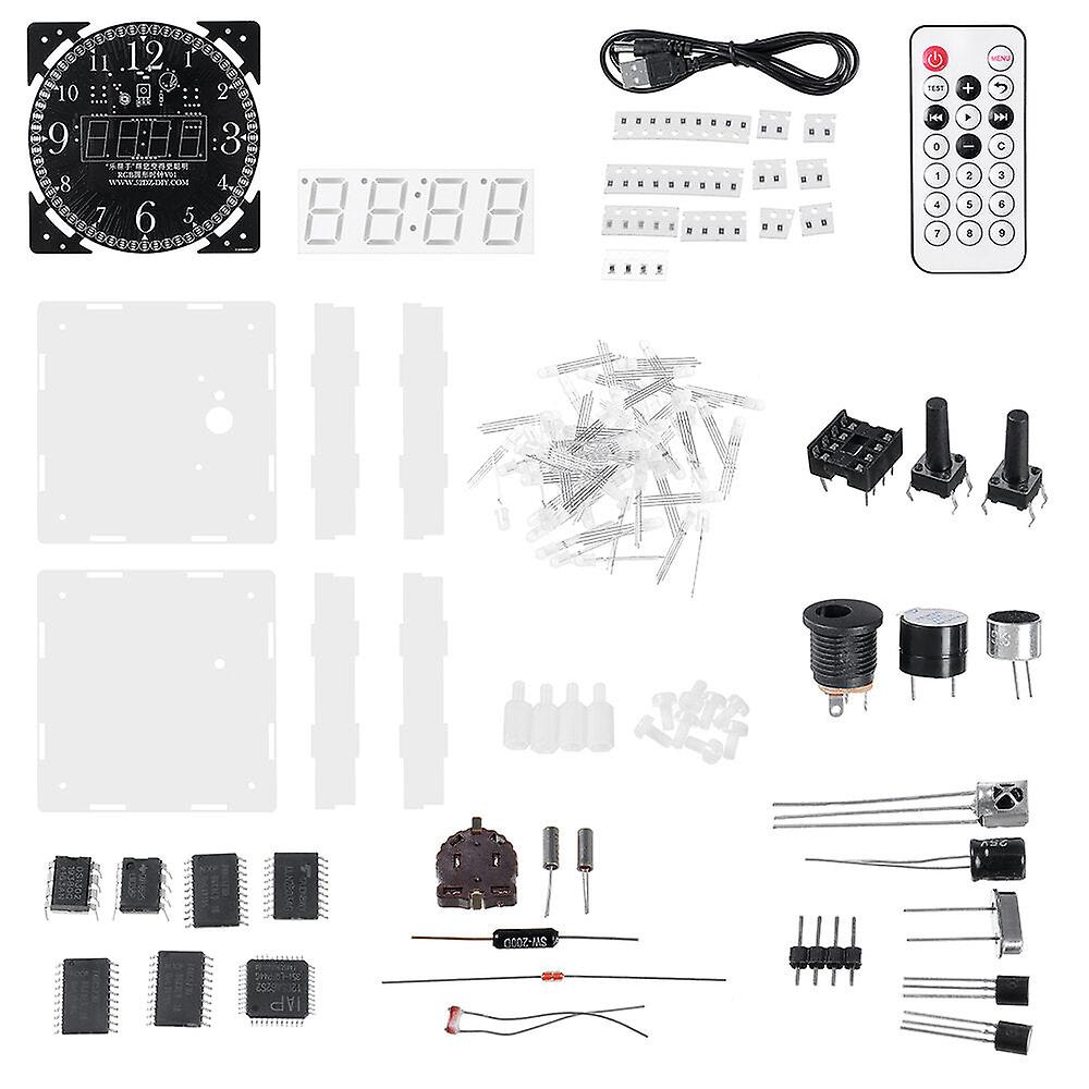 Diy Rgb Round Led Electronic Clock Kit Music Alarm Clock With Housing Digital Tube Blue Red Green Led