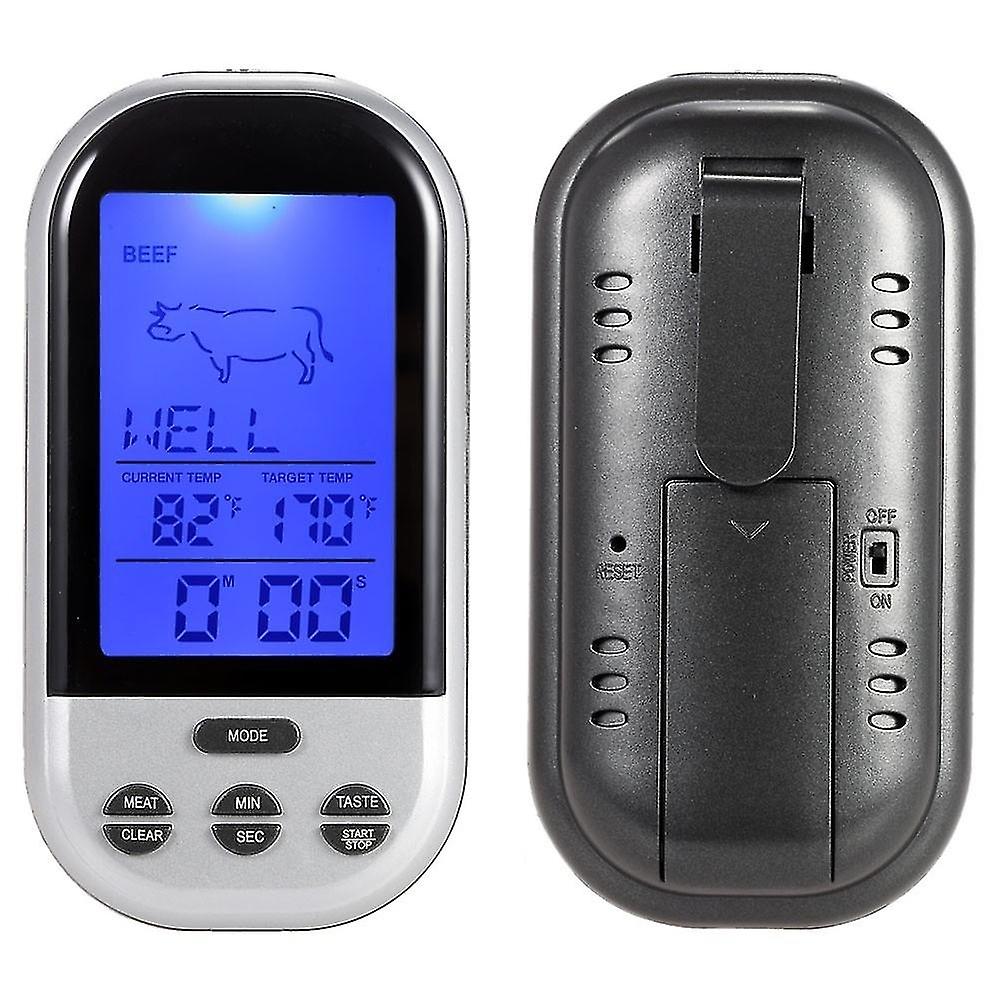 Wireless digital oven thermometer meat grill food probe with timer alarm clock new silver 1 piece