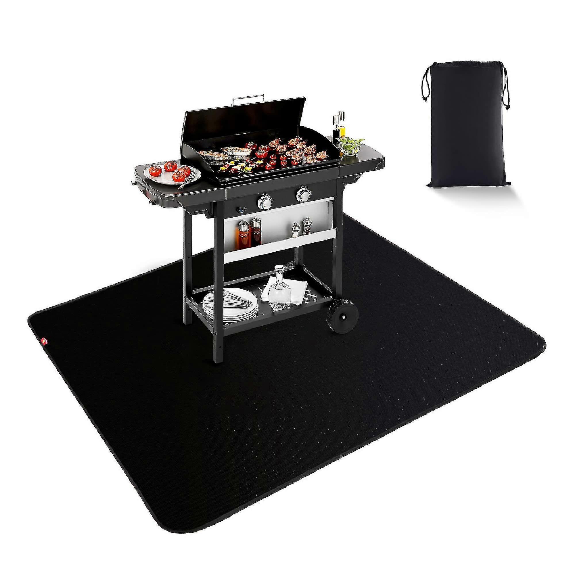 Black Fire Resistant Mat For Fireplace Floor Protector Rug For Outdoor Bbq Grill Smoker Small