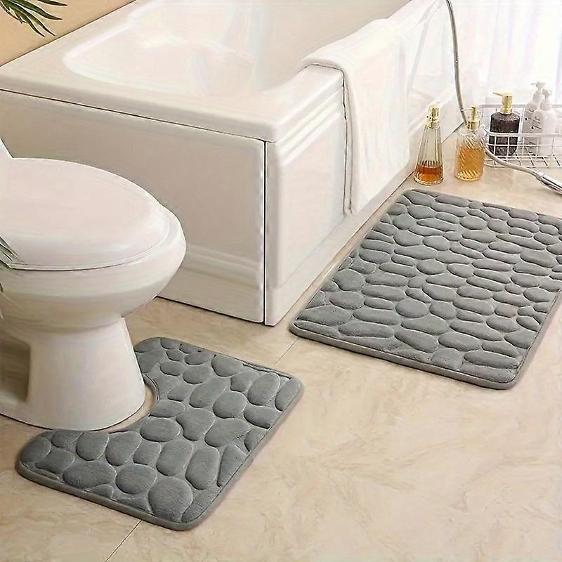 2PCS Luxury Memory Foam Bath Mat Set - Super Absorbent, Non-Slip, Ultra Soft & Comfortable - Quick-Drying, Anti-Bacterial - Ideal Bath Tub & Shower Ac