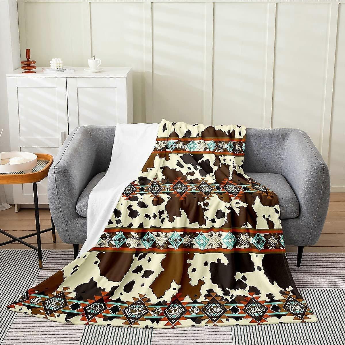 Cowhide Fleece Blanket Brown Highland Cow Blanket Western Farmhouse Wild Animals Longhorn Skin Throw Blanket Exotic Aztec Baby 30x40 Inch Luxury Soft