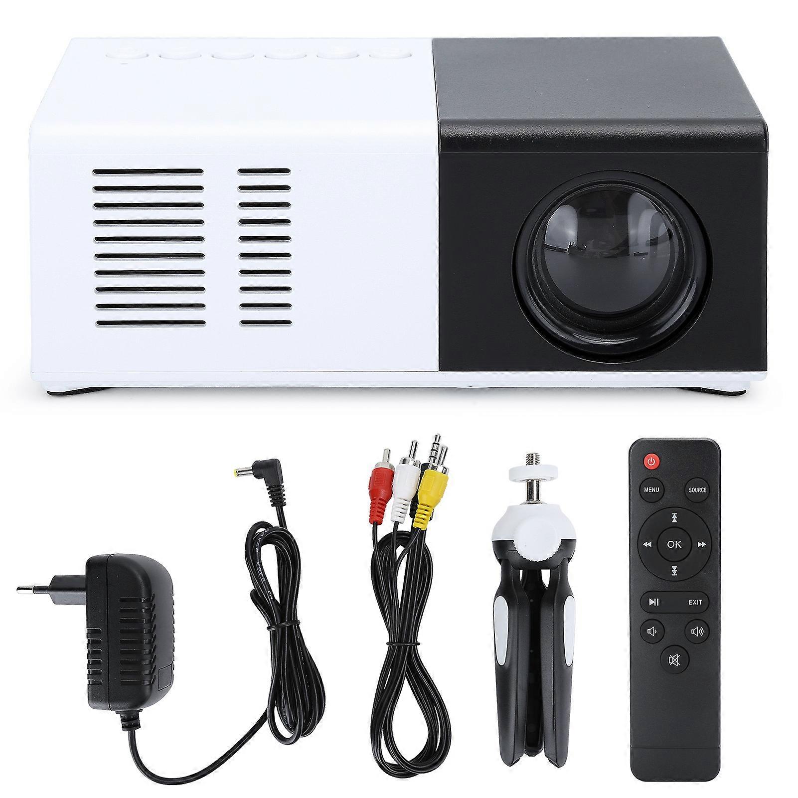 Mini Projector Portable Black and White LED Projection Machine with Stand 100?240VEU Plug