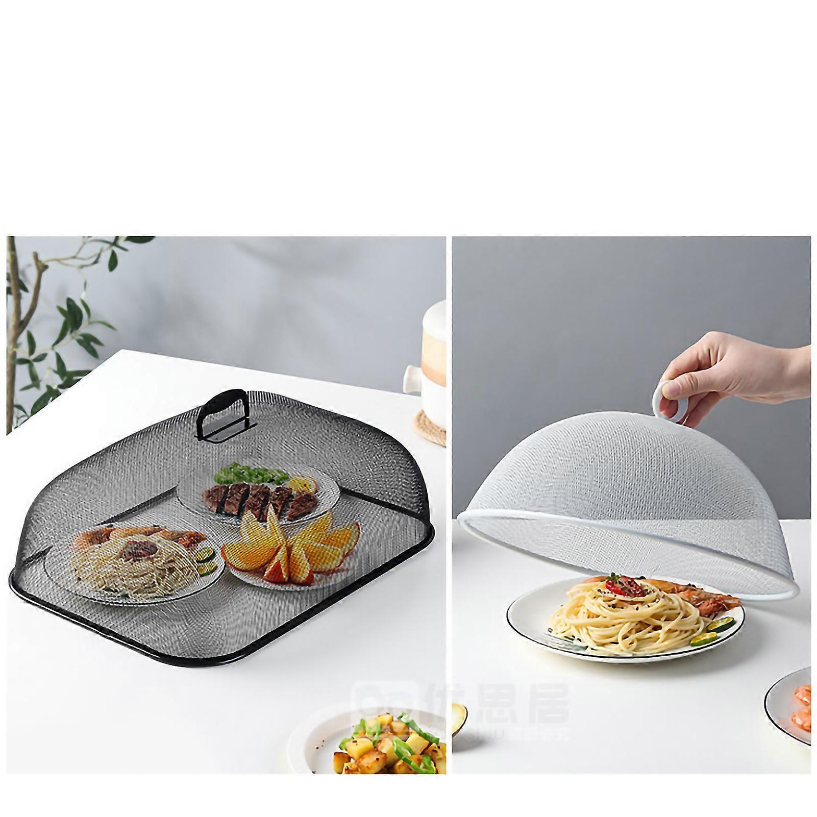Food Cover Dense Mesh Design 180 Degree Rotatable Simple Iron Food Screen with Handle for Home Dining Room White Round Small