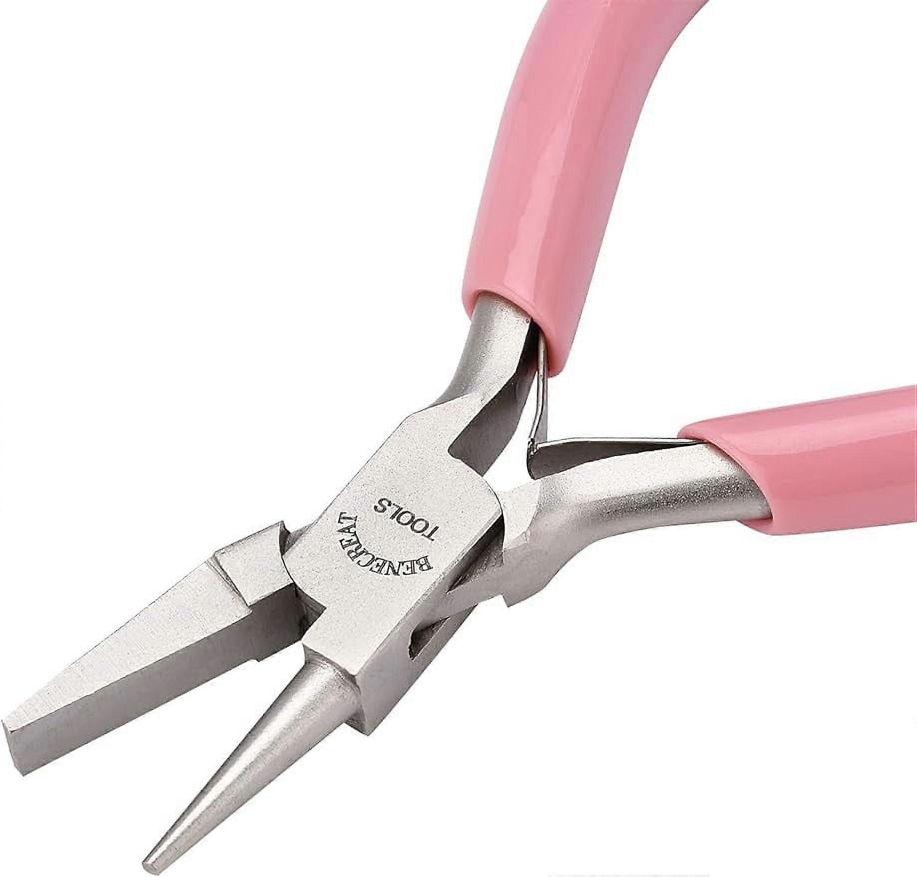 5Inch Pink Flat Nose/Round Nose Pliers with Non-slip Handle Wire Working Bending Pliers for DIY Jewelry Making