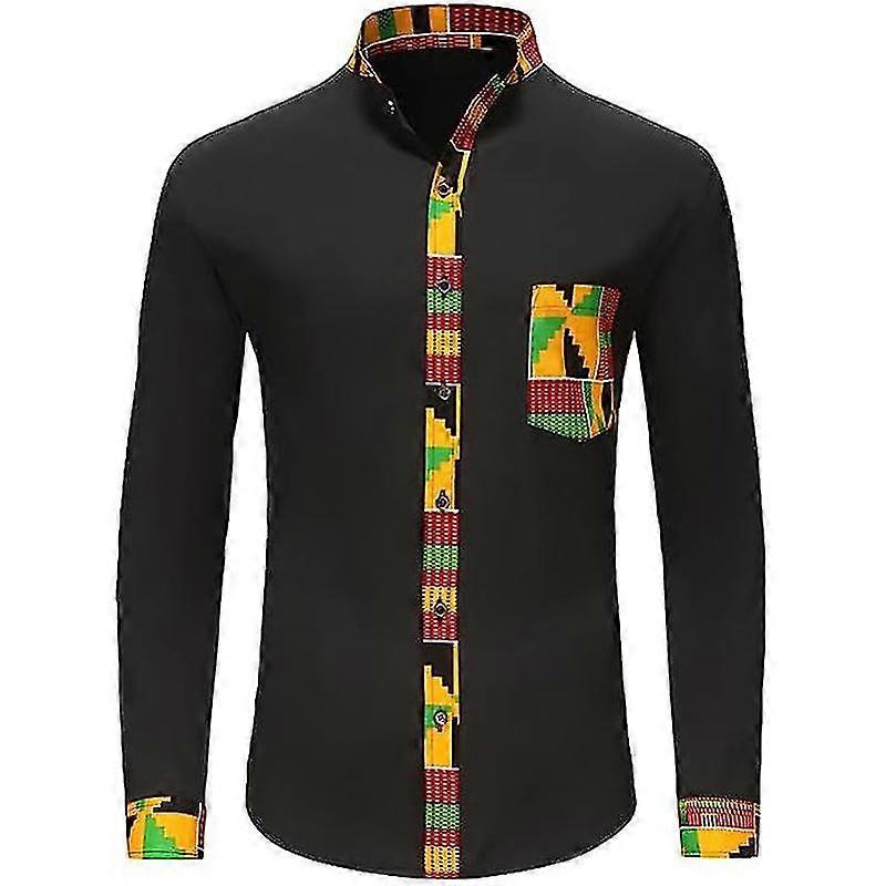 Herr Hipster Afrikansk Grafisk Lapptäcke Passform Ärm Skjortor