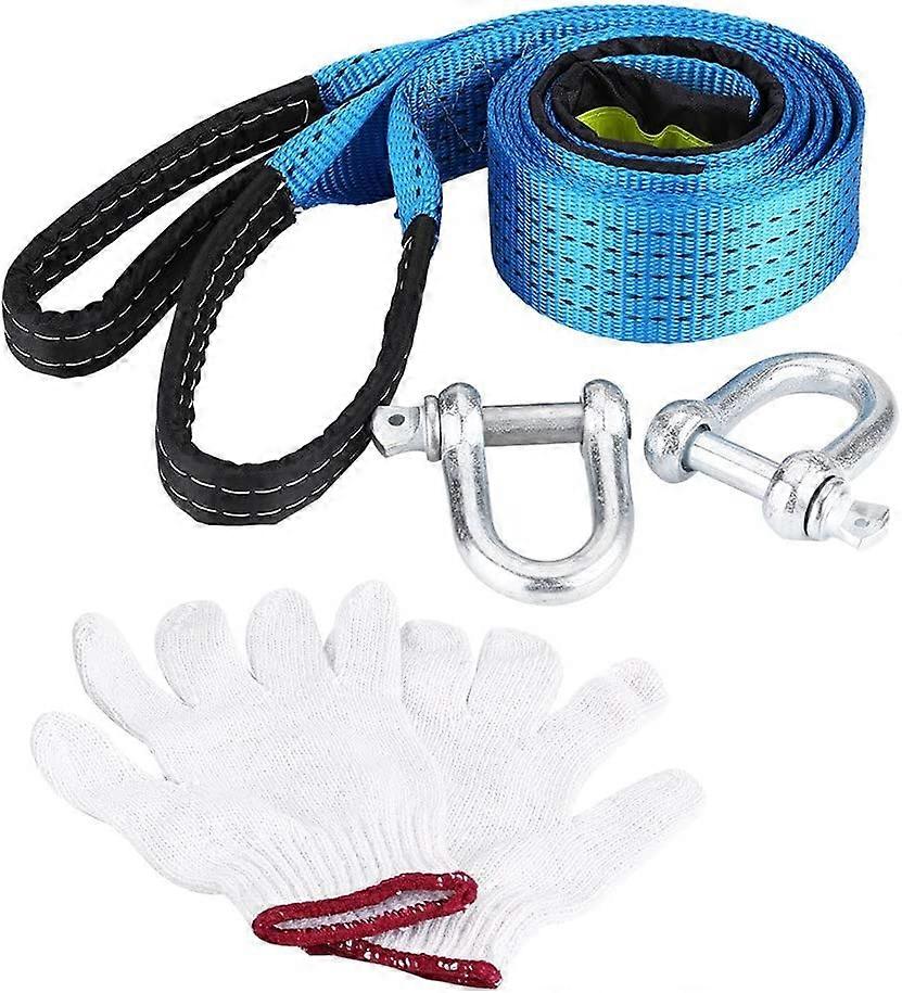 Tow Strap, 8 Ton Break Strength Tow Rope with 1 Pair of Gloves, Reflective Tape U-Hook Tow Rope (3 Meters U-Type Luminous)