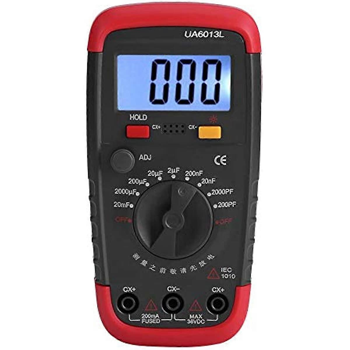 Digital Capacitance Meter Multimeter Professional Capacitor Tester 01pF - 20000uF with LCD Backlight and Safety Jacket Max 1999 Display