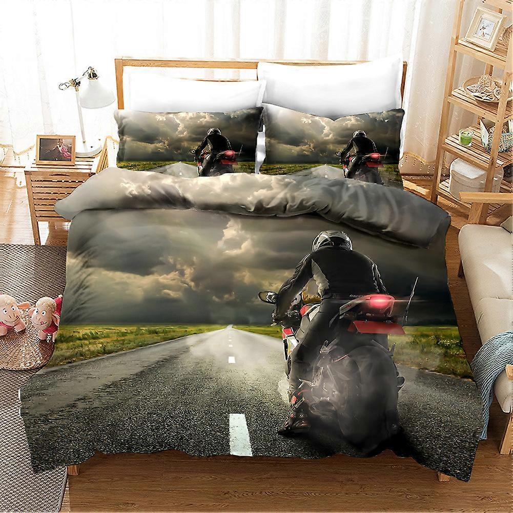 Motorcycle pattern down duvet cover two-piece set 3D printed ultra-fine fiber bed sheet bedding three piece set