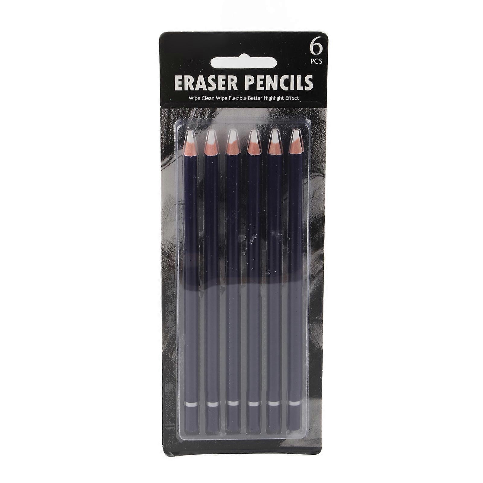 6Pcs Eraser Pencil Set Premium Wood Easy Erasion Comfortable Grip Wide Application Eraser Pen for Sketch Illustration