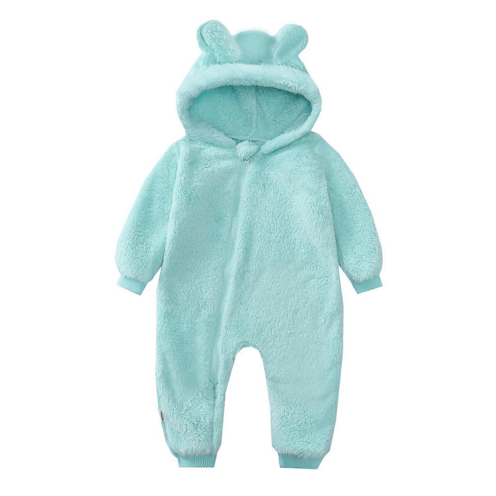Kid's Hooded Plush Jumpsuit with Cute Bear Ears Hood Zipper Onesie Pajamas