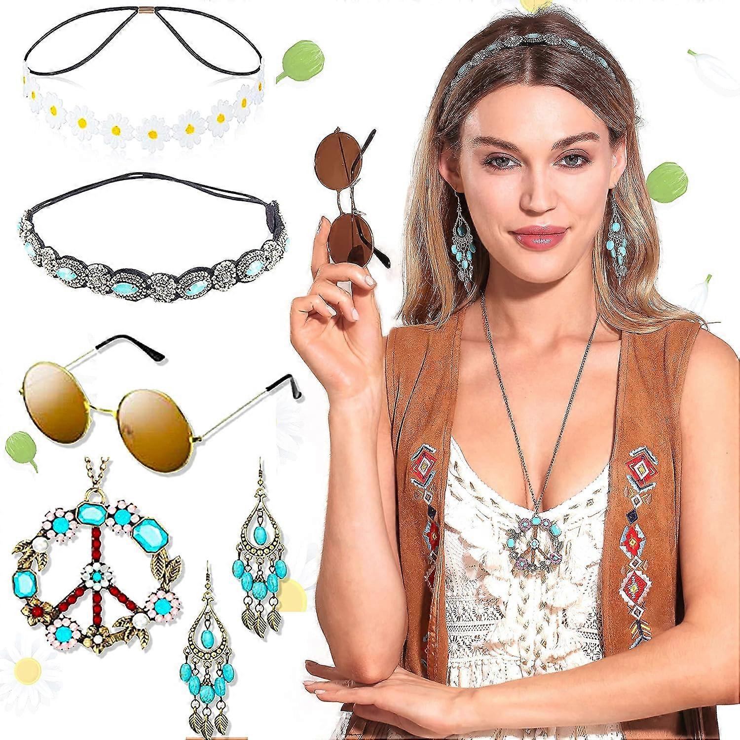 Hippie Costume Accessories Sunglasses Peace Sign Necklace Boho