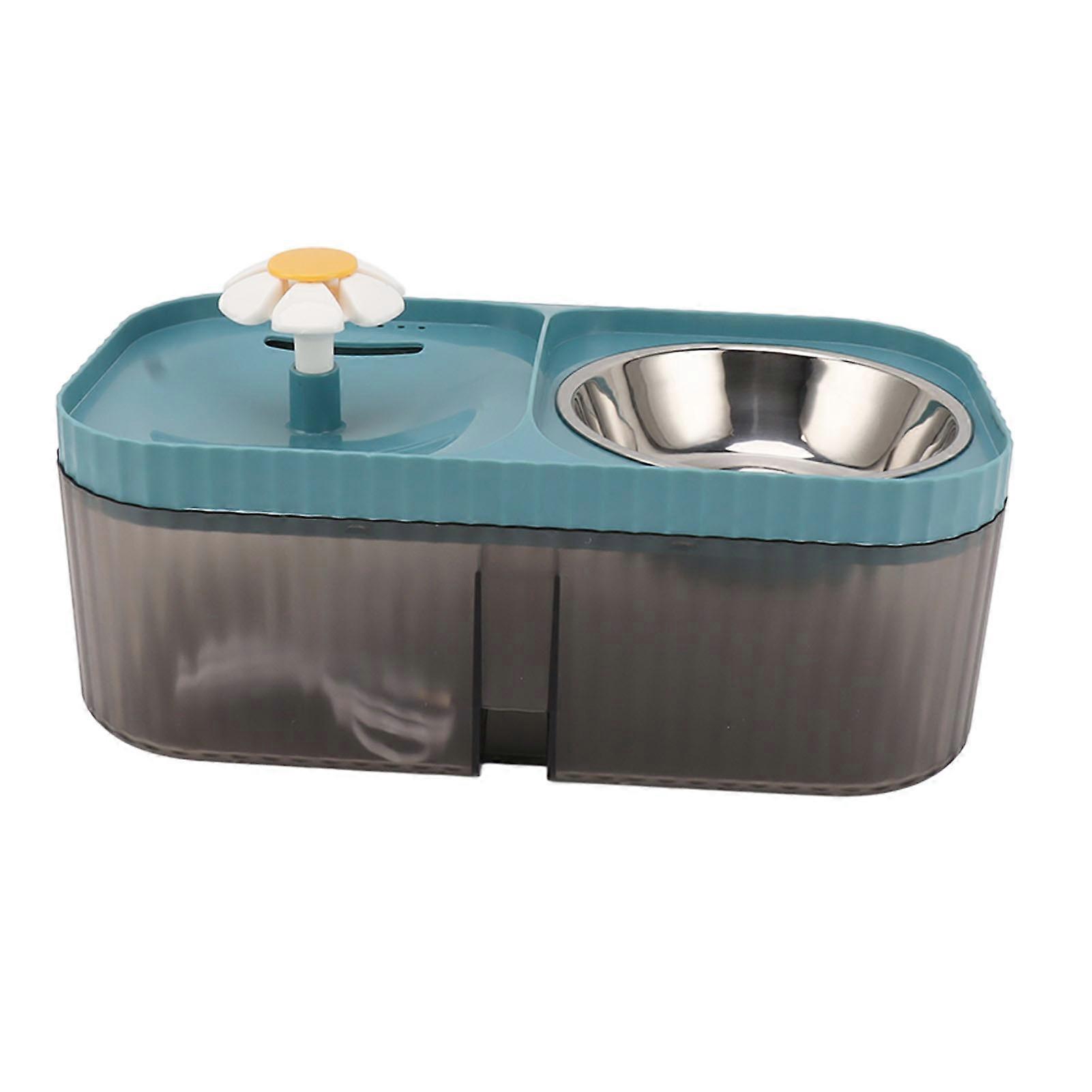 Cat Water Fountain Food Bowl High Capacity Quiet 2 In 1 Pet Feeder Water Dispenser Feeding Machine Blue
