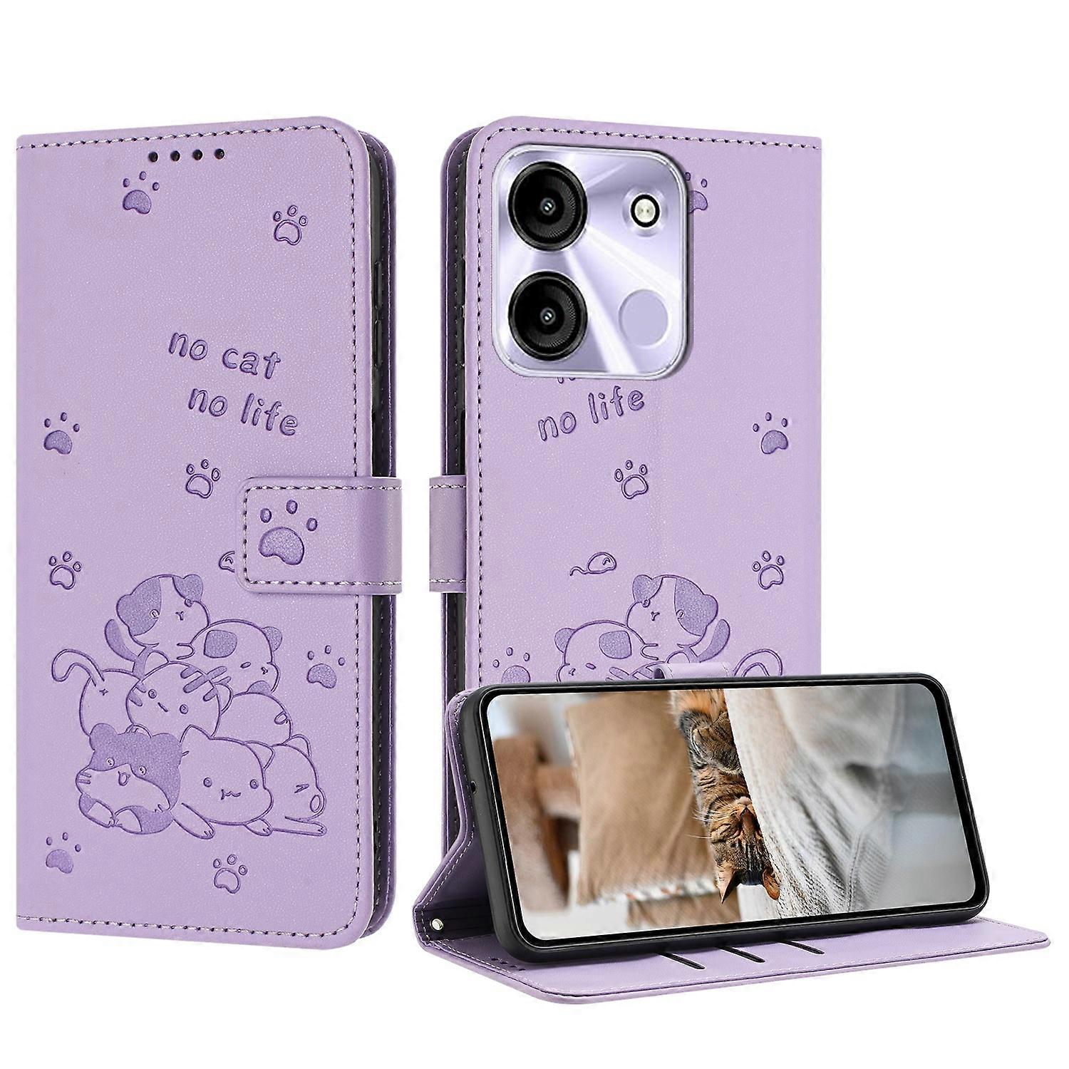 Embossed Kitten PU Case For itel A60 / A60s