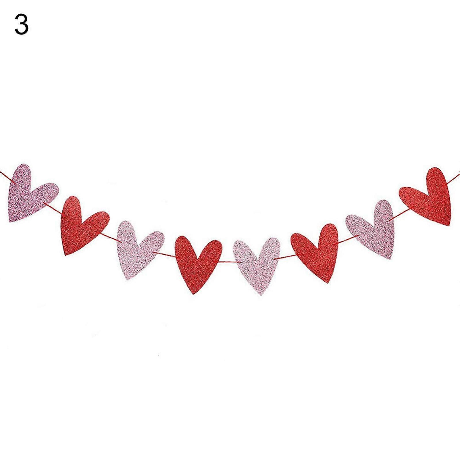 1 Set Love Heart Pattern Banner Party Set Glittery Paper Valentines Day Party Banner Decorations for Home
