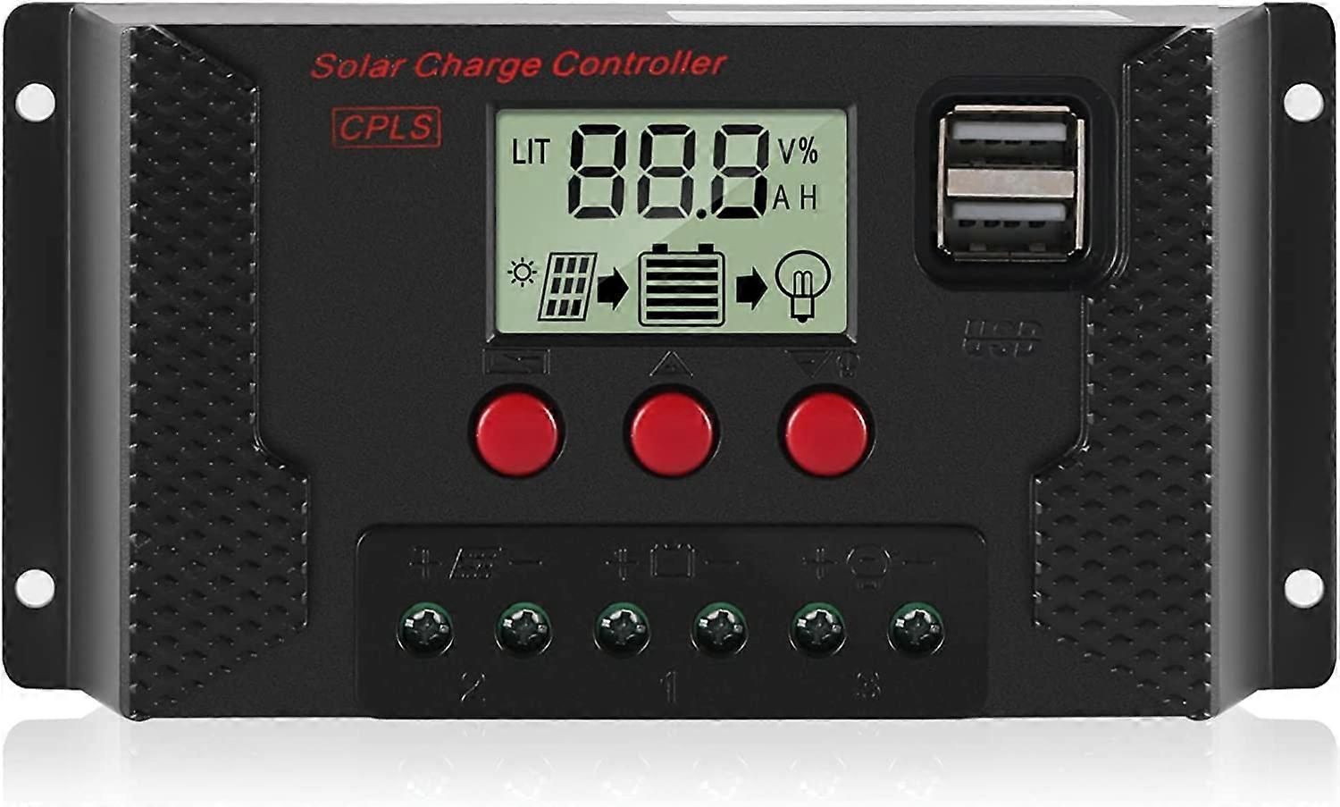 30A Charge Controller Solar Panel Charge Regulator Automatic Identification 12V/24V with LCD Display and 5V USB Port
