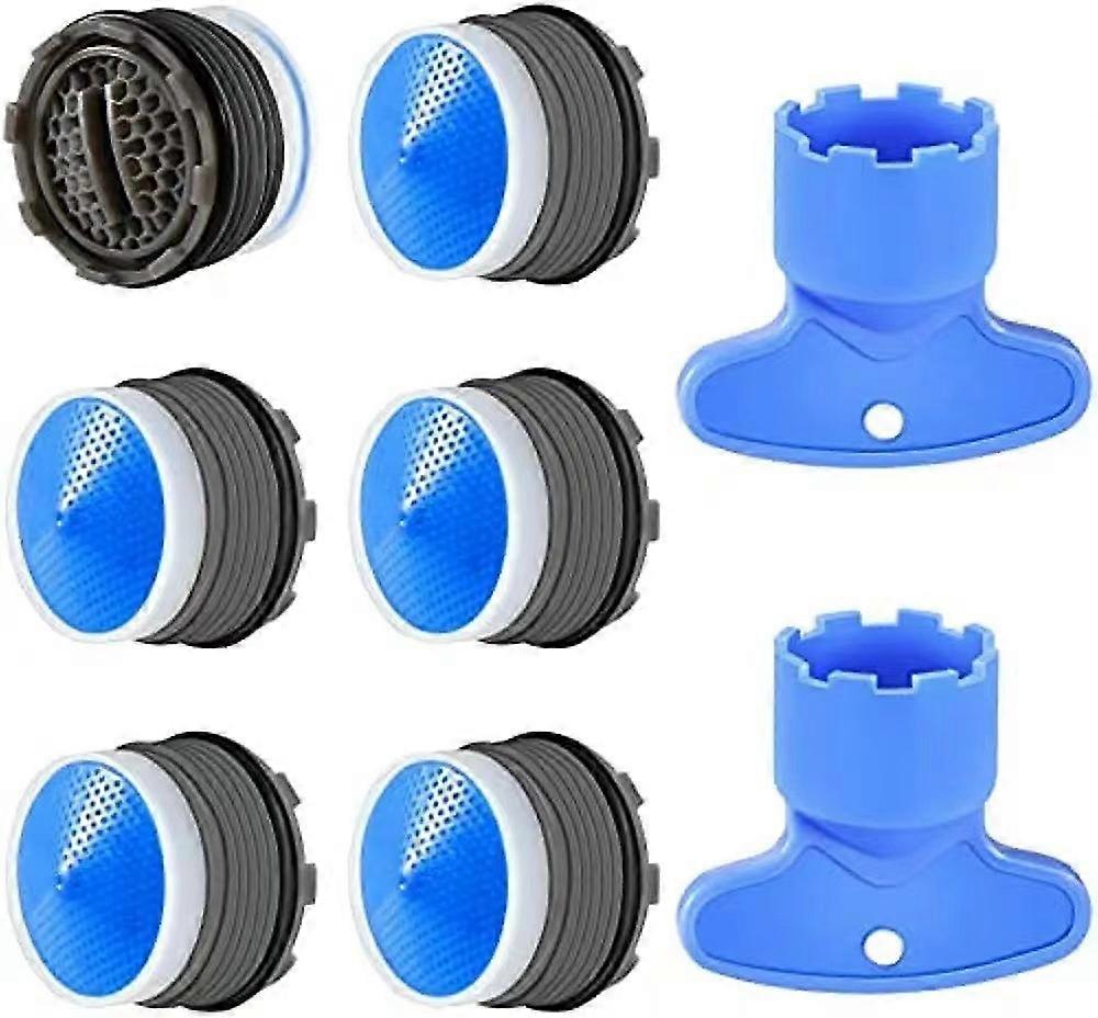 6pcs M18.5 Buffer Faucet Aerator+2 Pieces Of Aerator Remover Key Tool, Bathroom Or Kitchen Replacement 18.5 Mm Plug-in Restrictor, And Buffer Aerator