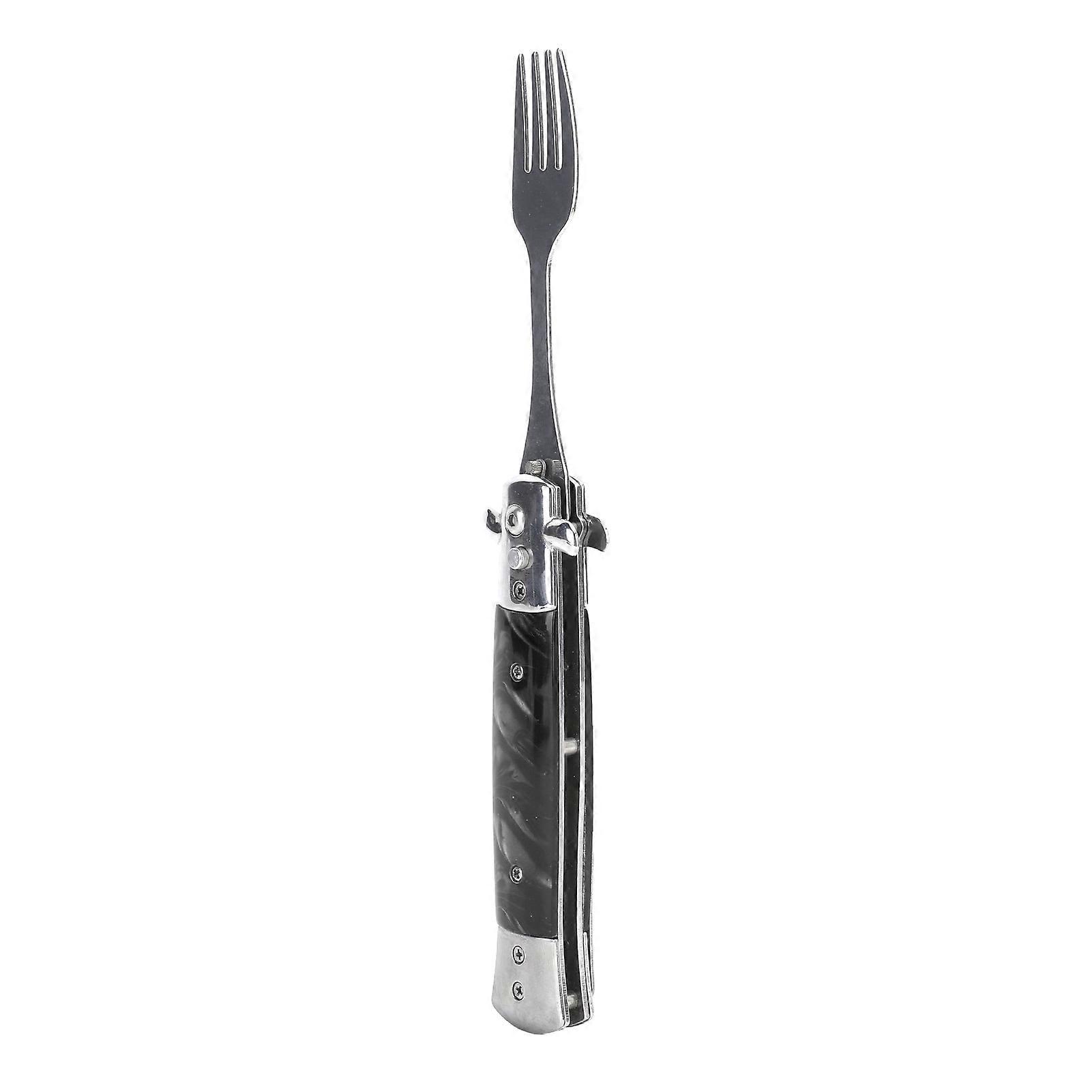Folding Spring Camping Fork One Button Flick 304 Stainless Steel Pocket Size Automatic Spring Utensils Fork Black