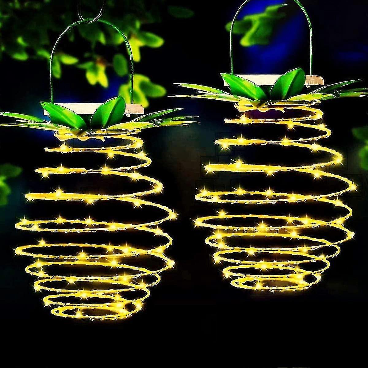 2 Pack Pineapple Solar Outdoor Lights, Waterproof Hanging Solar Lights