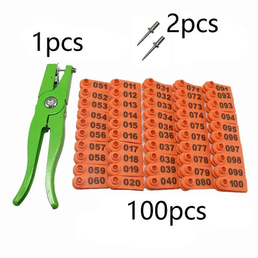 1Set Ear Tag Sheep Marker Applicator 001-100 Ear Tags For Goat Identification Kit Ear Tagger With 2pcs Pins Ear Tag Pliers