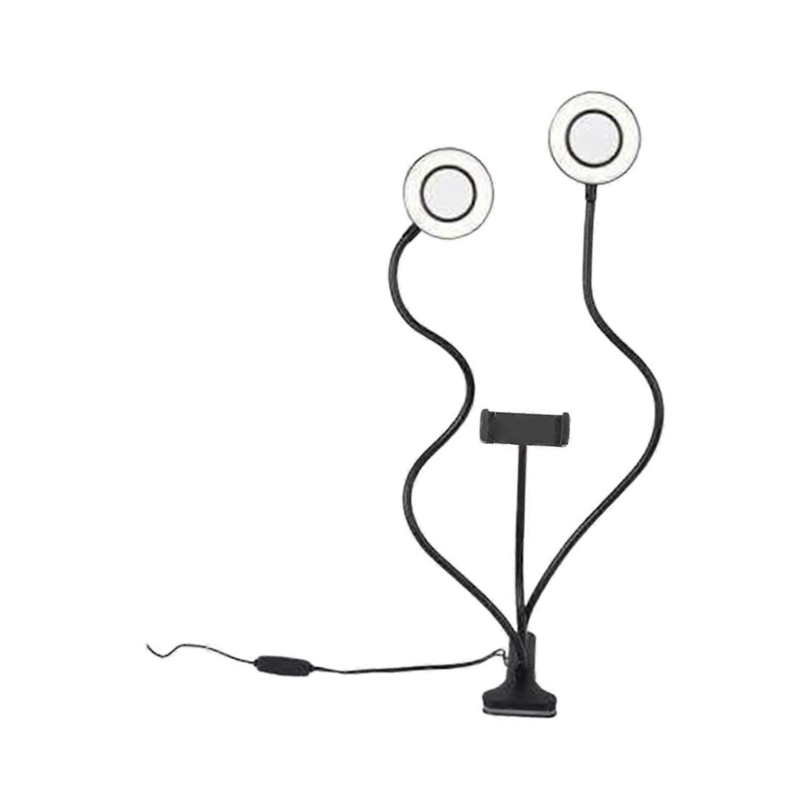 Clip on Desk Light Double Head Table Lamp for Video Call Study Bed Headboard