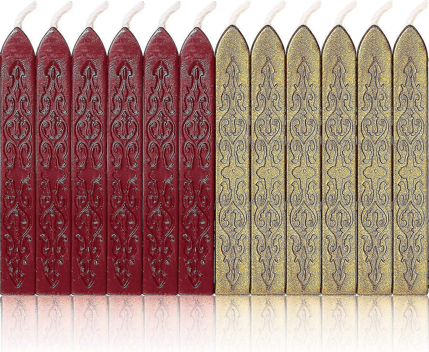 12 Stück Versiegelung Wachsstäbchen mit Dochten Antikes Feuer Manuskript Versiegelung Wachs für Wachs Siegel Stempel (blinkend Wein Rot Und Go