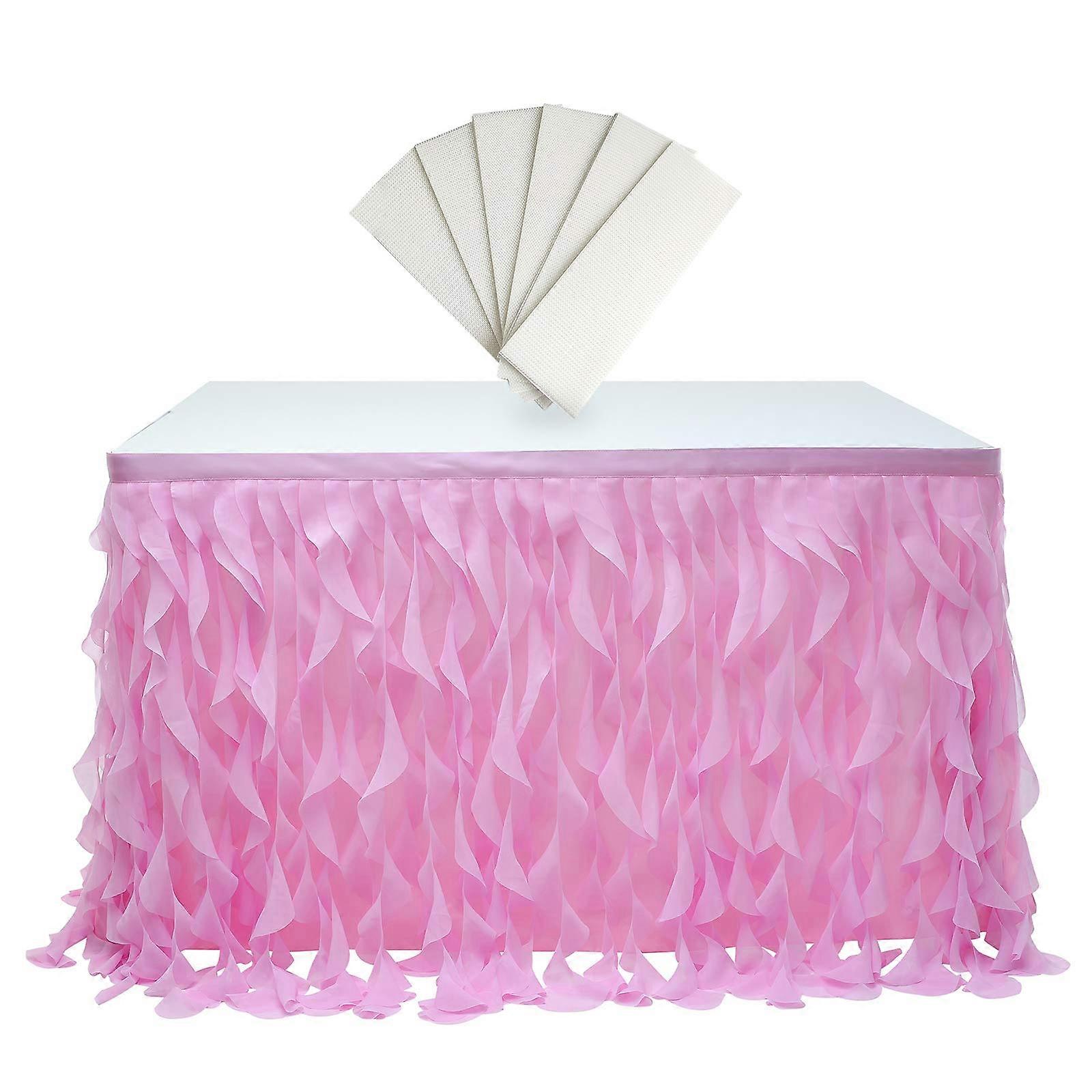 Hanging Tulle Table Skirt Tutu Table Clothing for Birthday Wedding Parties, Bed Decor Pink 77 H x L 275 cm