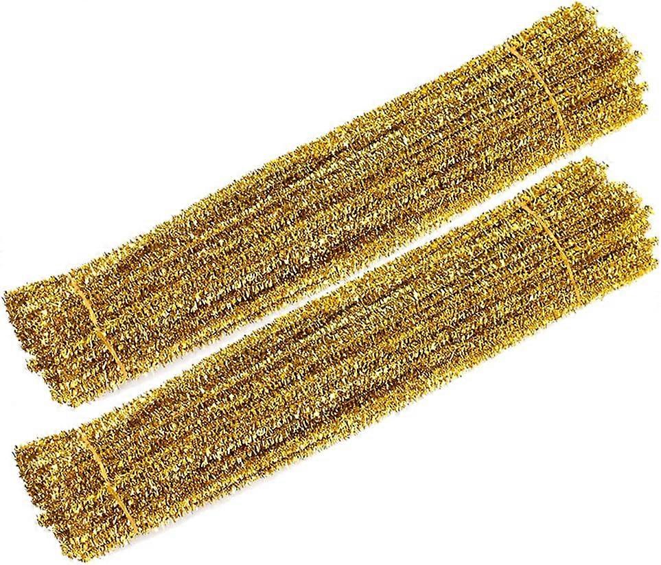 200ks 12" X 6mm třpytivé pozlátko kreativní umění chenylkové stonky jiskrové čističe trubek pro DIY řemeslné projekty (zlaté)