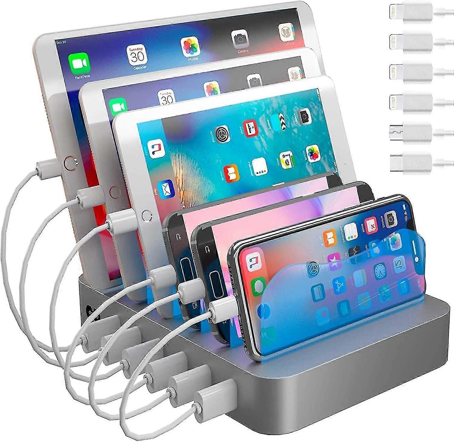 Hercules Tuff Charging Station For Multiple Devices, With 6 Usb Fast Ports And 6 Short Mixed Usb Cables Included For Cell Phones, Smart Phones, Tablet