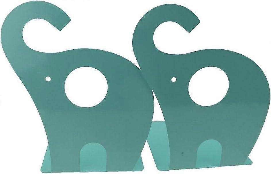 Cartoon Elephant Pattern Non-Slip Metal Bookends (Blue Green)